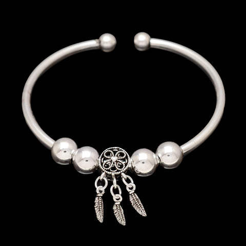 Handmade 925 Sterling Silver Dream Catcher Bracelet Hand Bangle