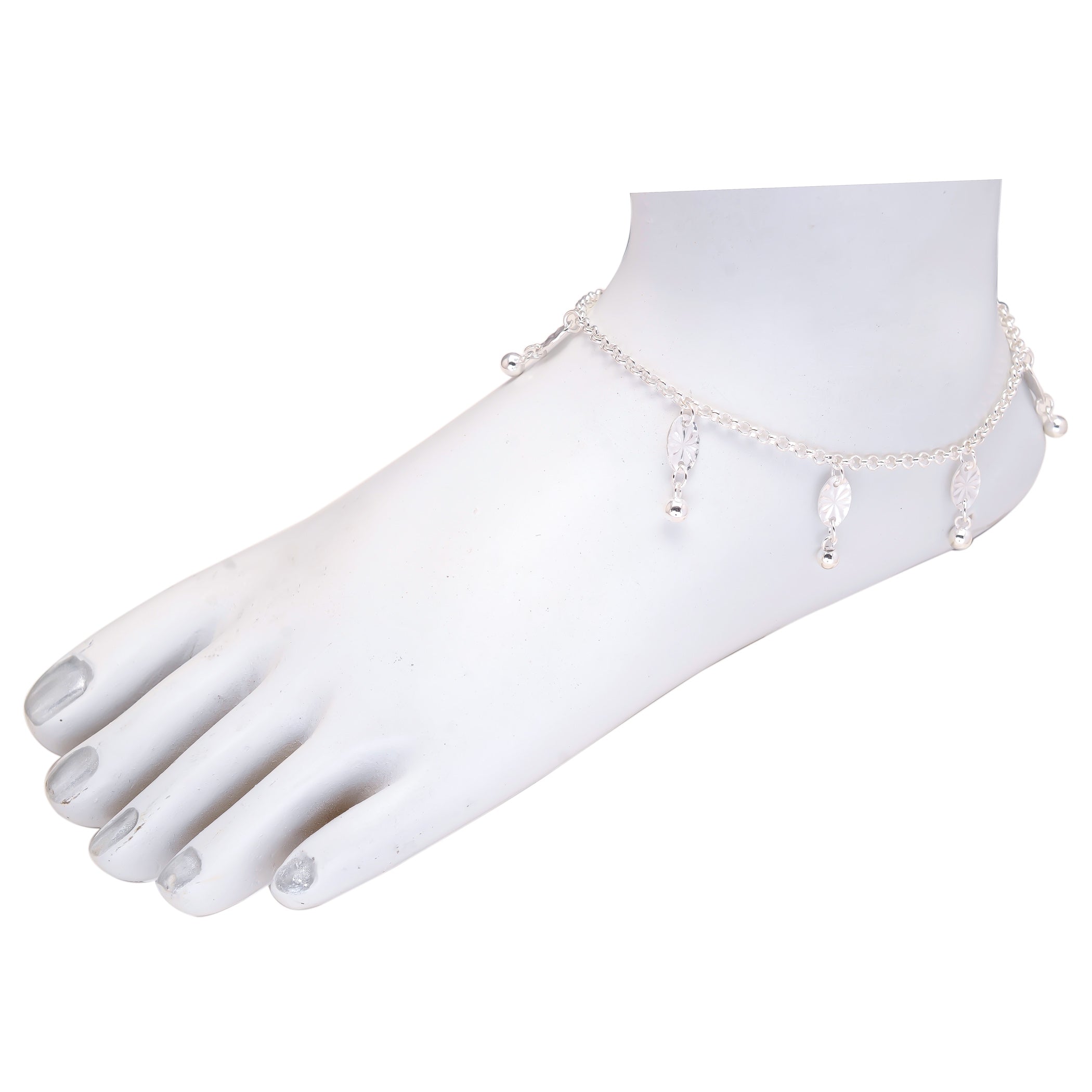 HALLMARK 925 Sterling Silver Anchor Chain with Charms Ghungru Anklet