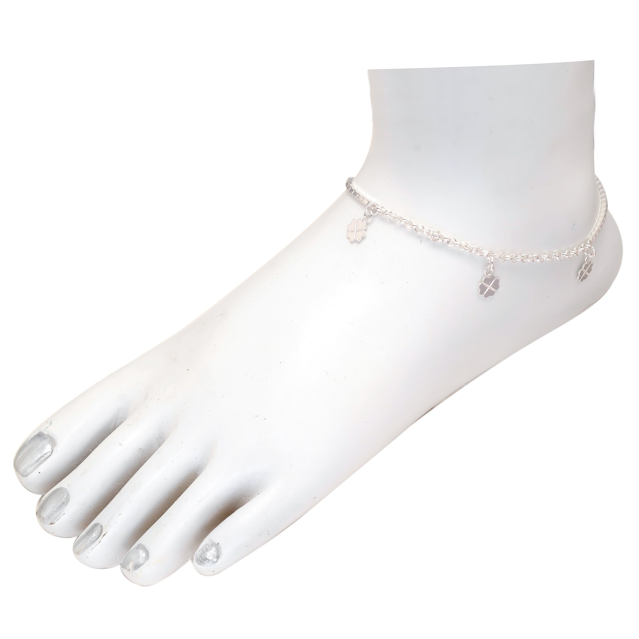 HALLMARK 925 ADJUSTABLE SILVER DUAL CHAIN CHARM ANKLET