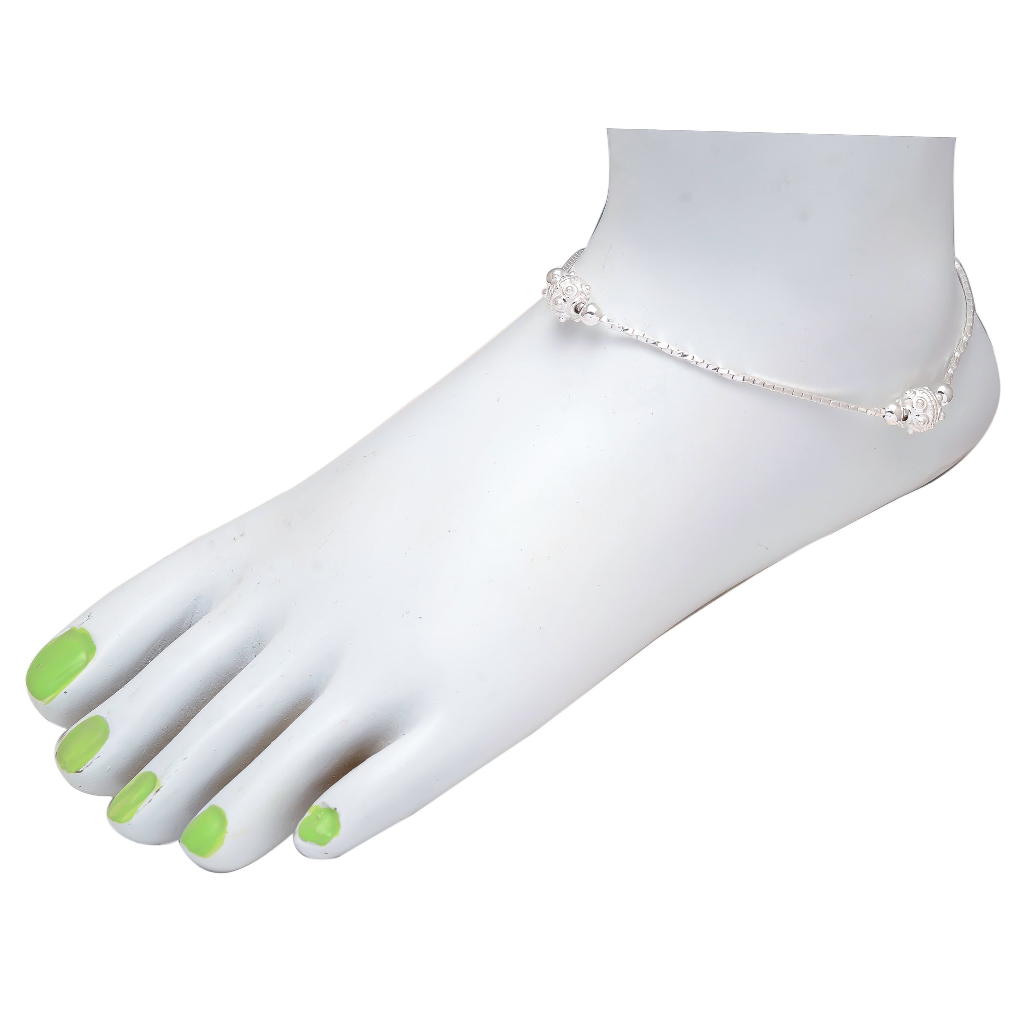 HALLMARK 925 Sterling Silver Twisted Box Chain with Classic White Bead Adjustable Anklet