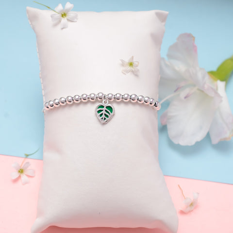 HALLMARK 925 GREEN SILVER LEAF ADJUSTABLE BRACELET