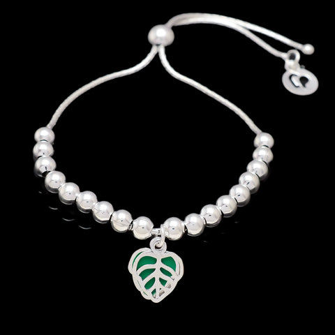 HALLMARK 925 GREEN SILVER LEAF ADJUSTABLE BRACELET