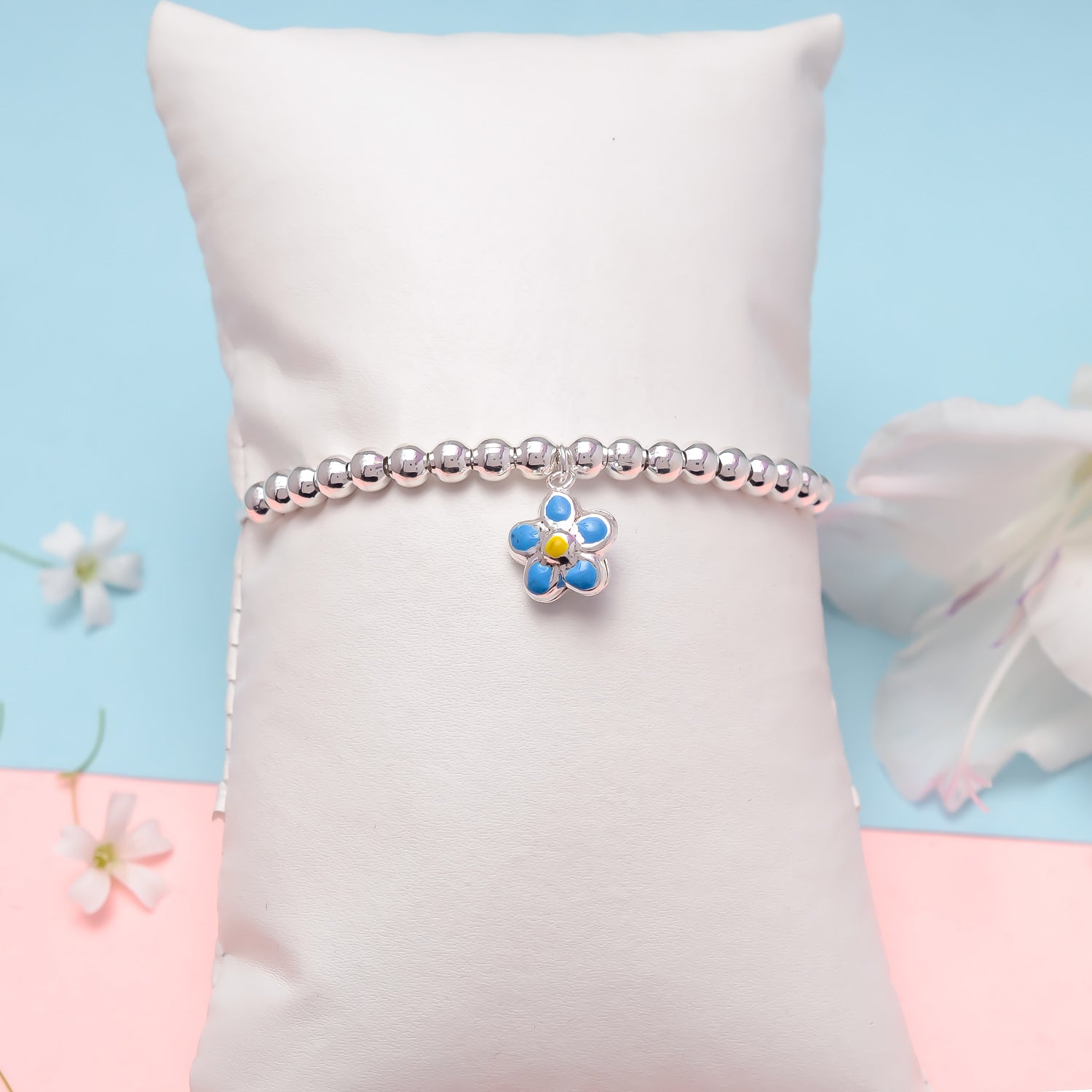 HALLMARK 925 BLUE FLOWER ADJUSTABLE BRACELET