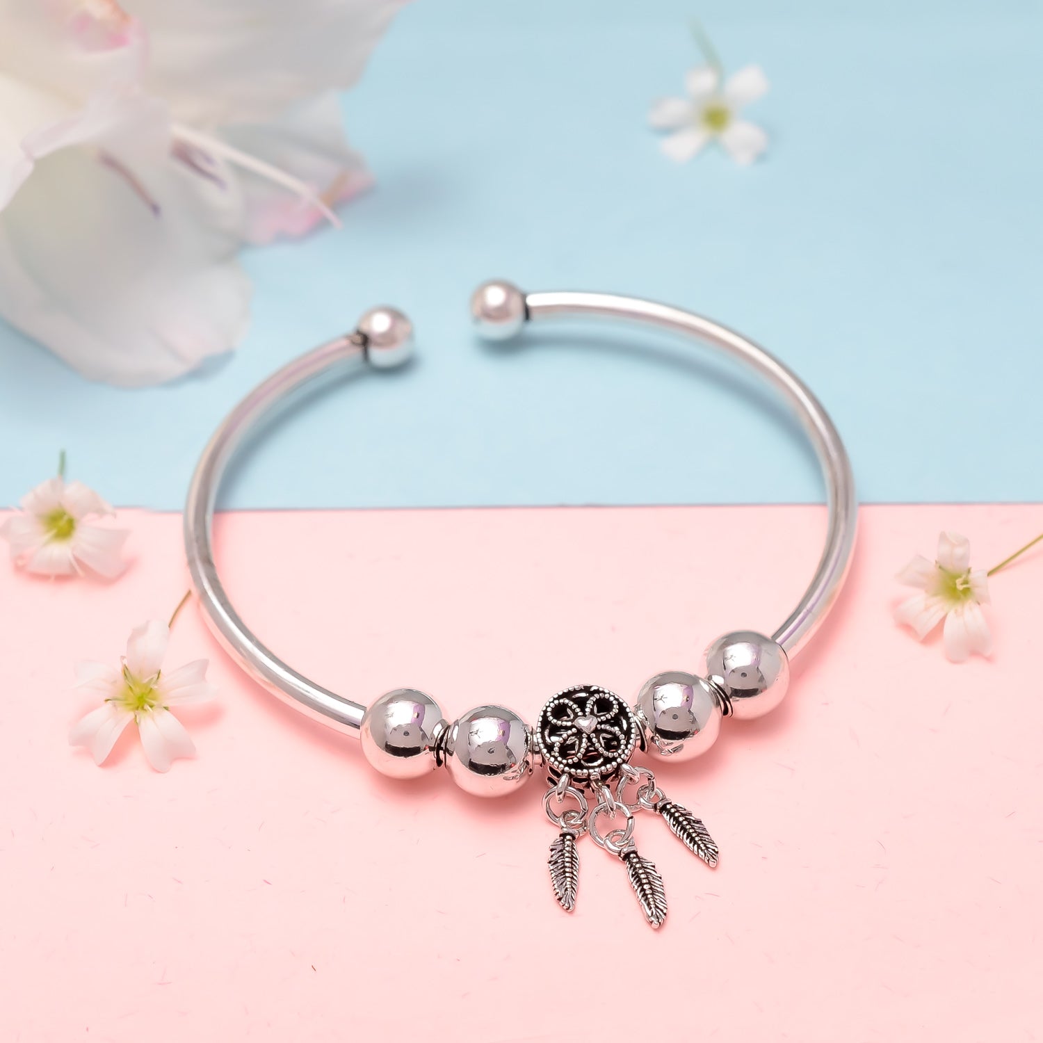 Handmade 925 Sterling Silver Dream Catcher Bracelet Hand Bangle