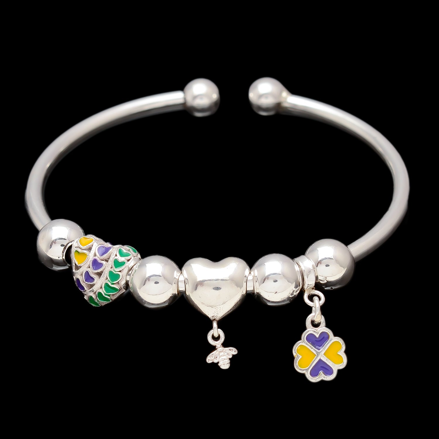 925 Sterling Silver Pandora Heart Charm Bangle