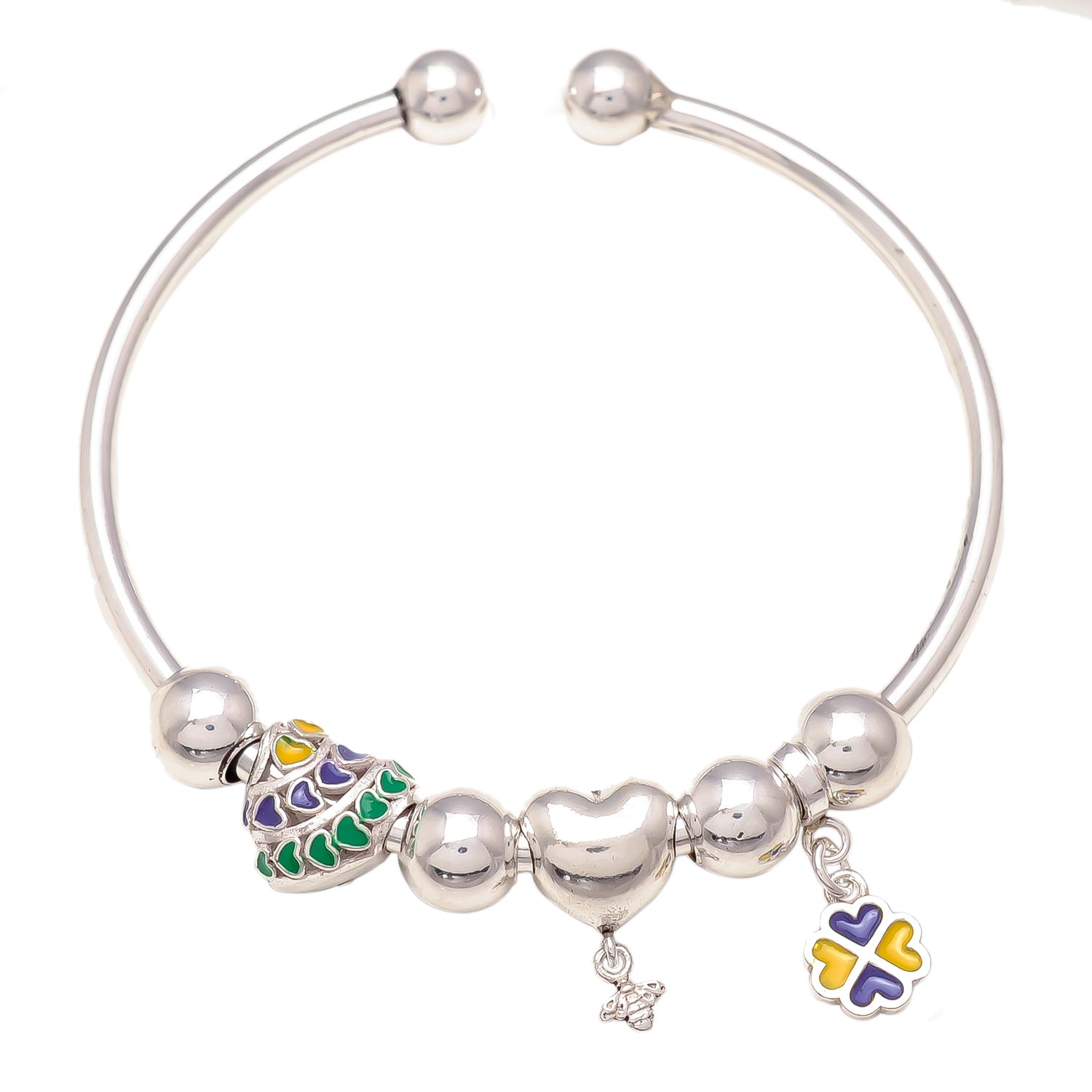 925 Sterling Silver Pandora Heart Charm Bangle