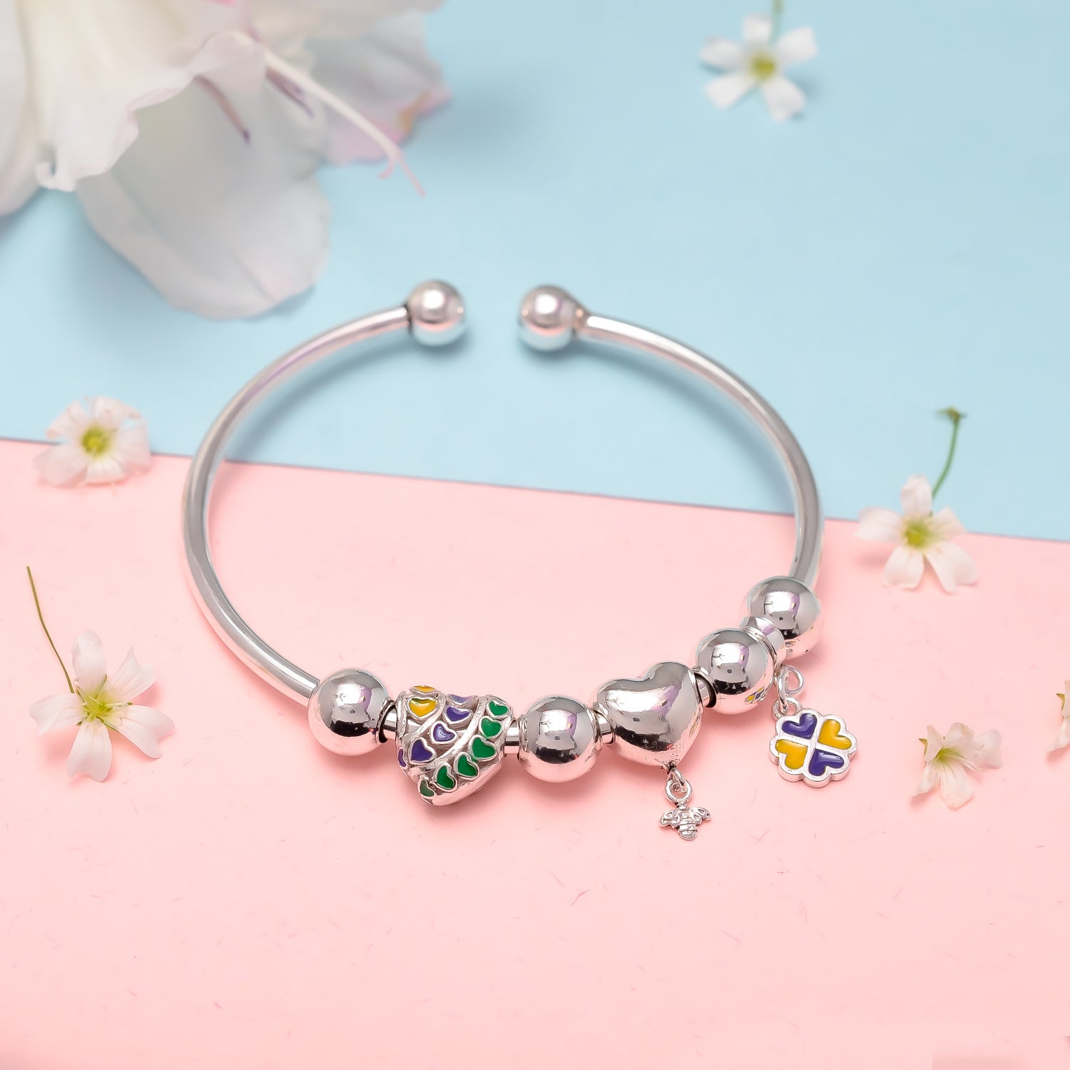 925 Sterling Silver Pandora Heart Charm Bangle