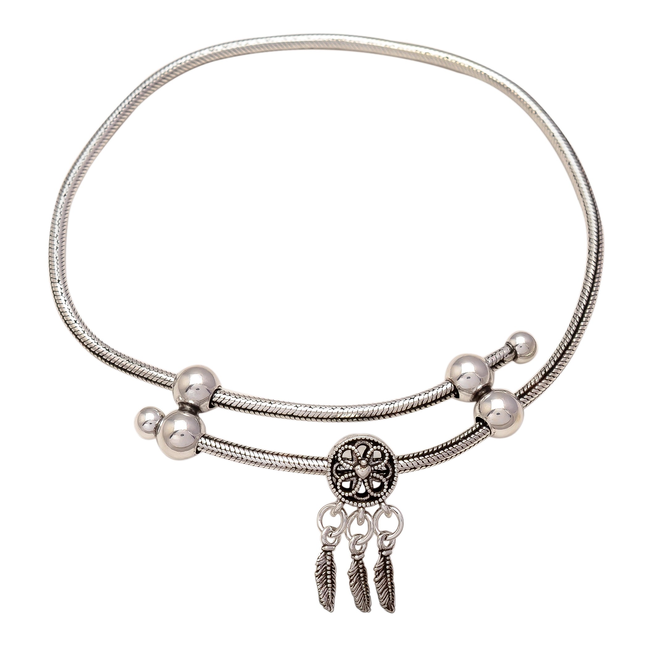 HALLMARK 925 STERLING SILVER FLOWER WINGS ADJUSTABLE BRACELET