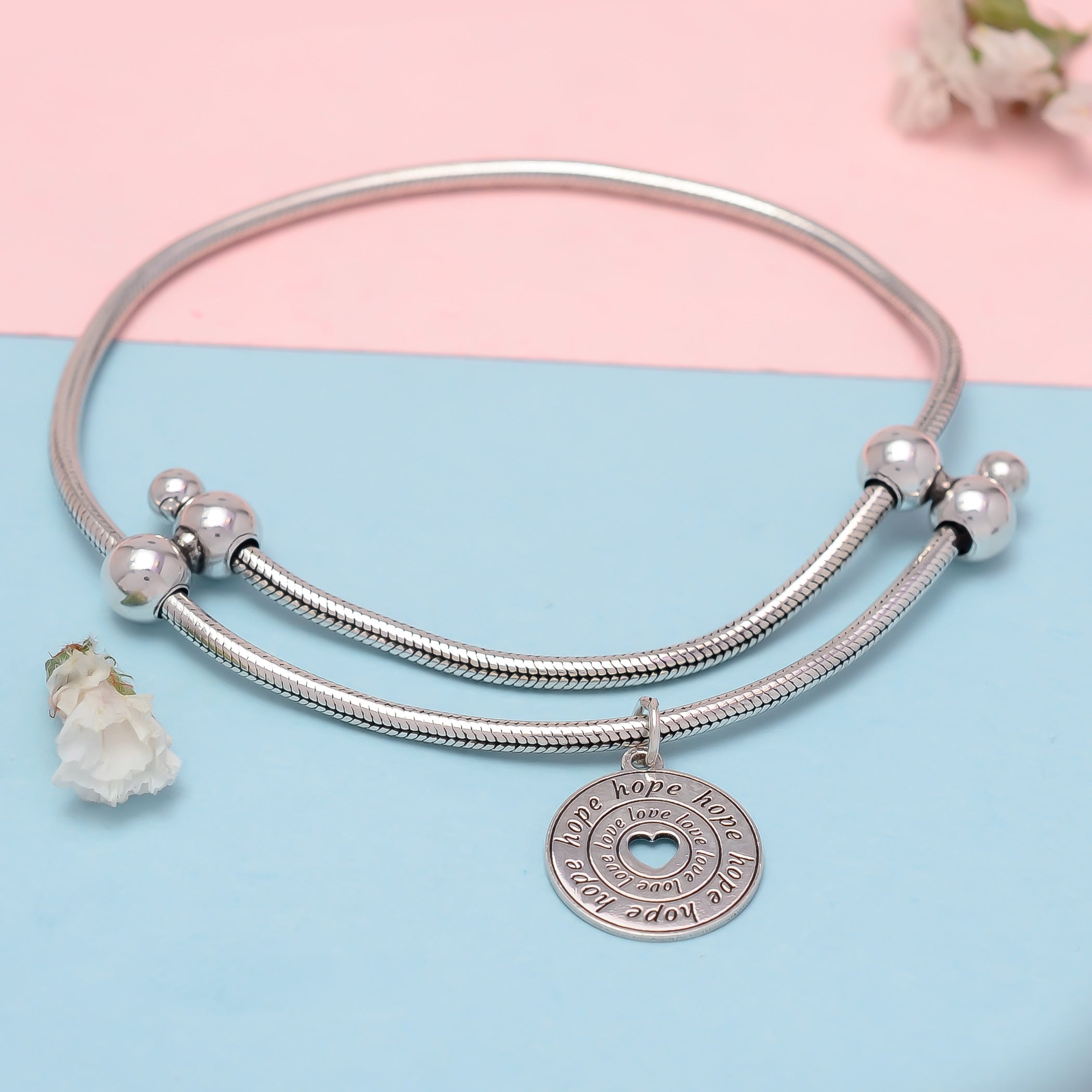 HALLMARK 925 STERLING SILVER LOVE & HOPE ADJUSTABLE BRACELET