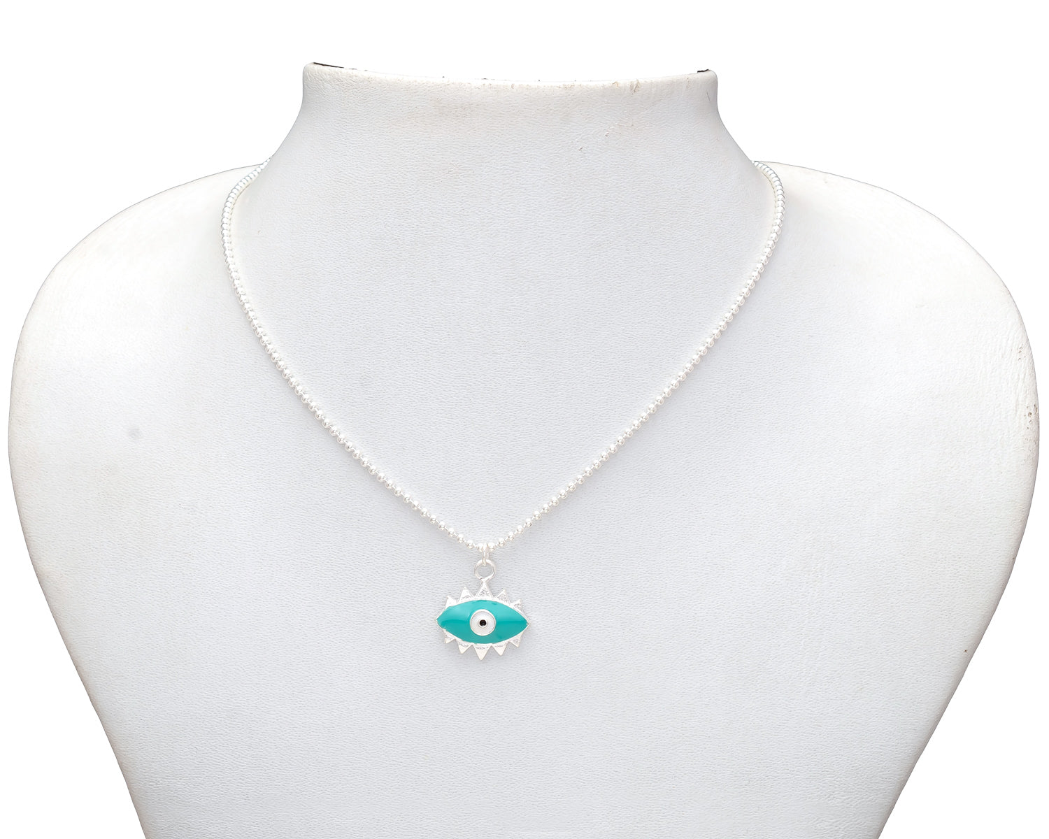 HALLMARK 925 Sterling Silver Green Evil Eye Chain Pendant