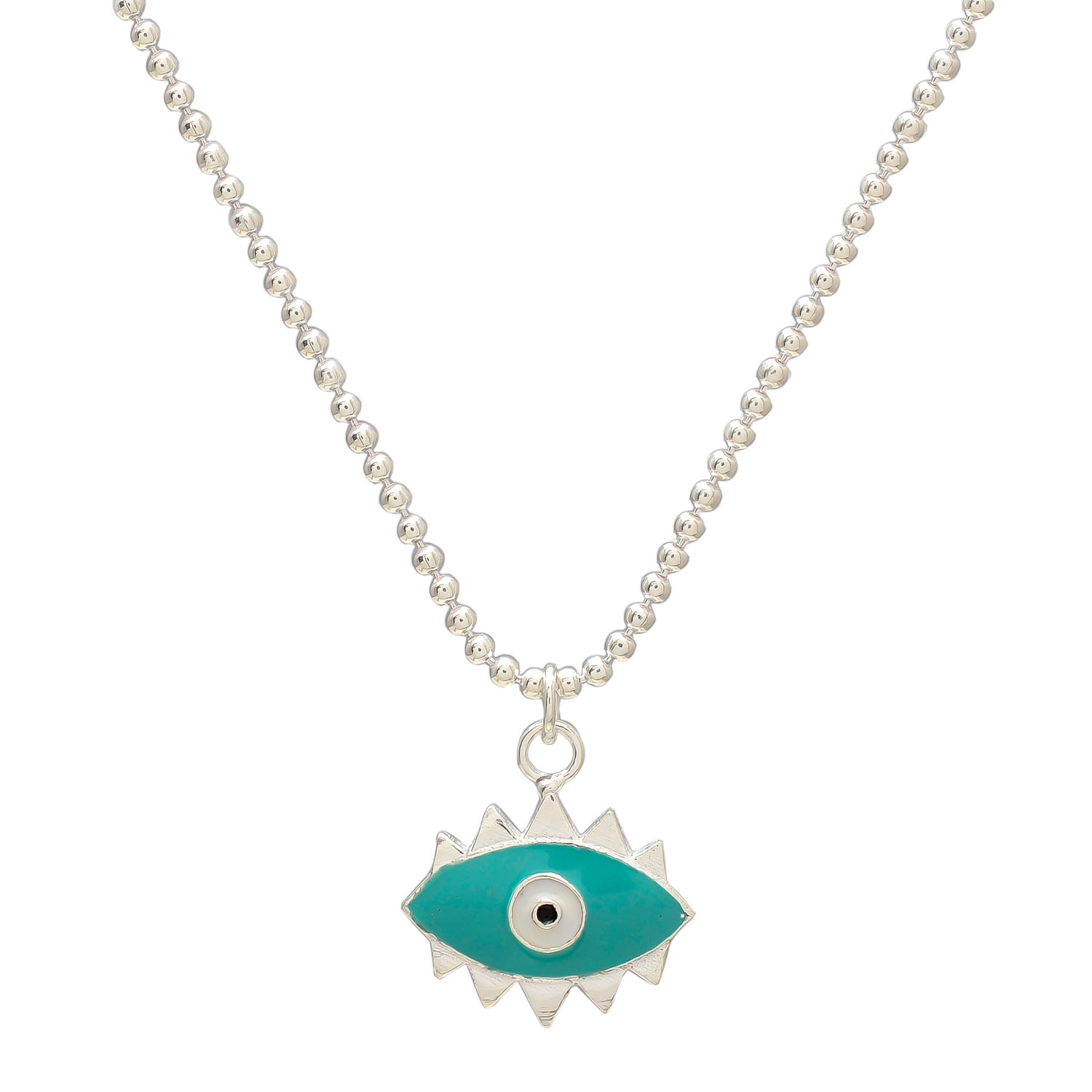 HALLMARK 925 Sterling Silver Green Evil Eye Chain Pendant