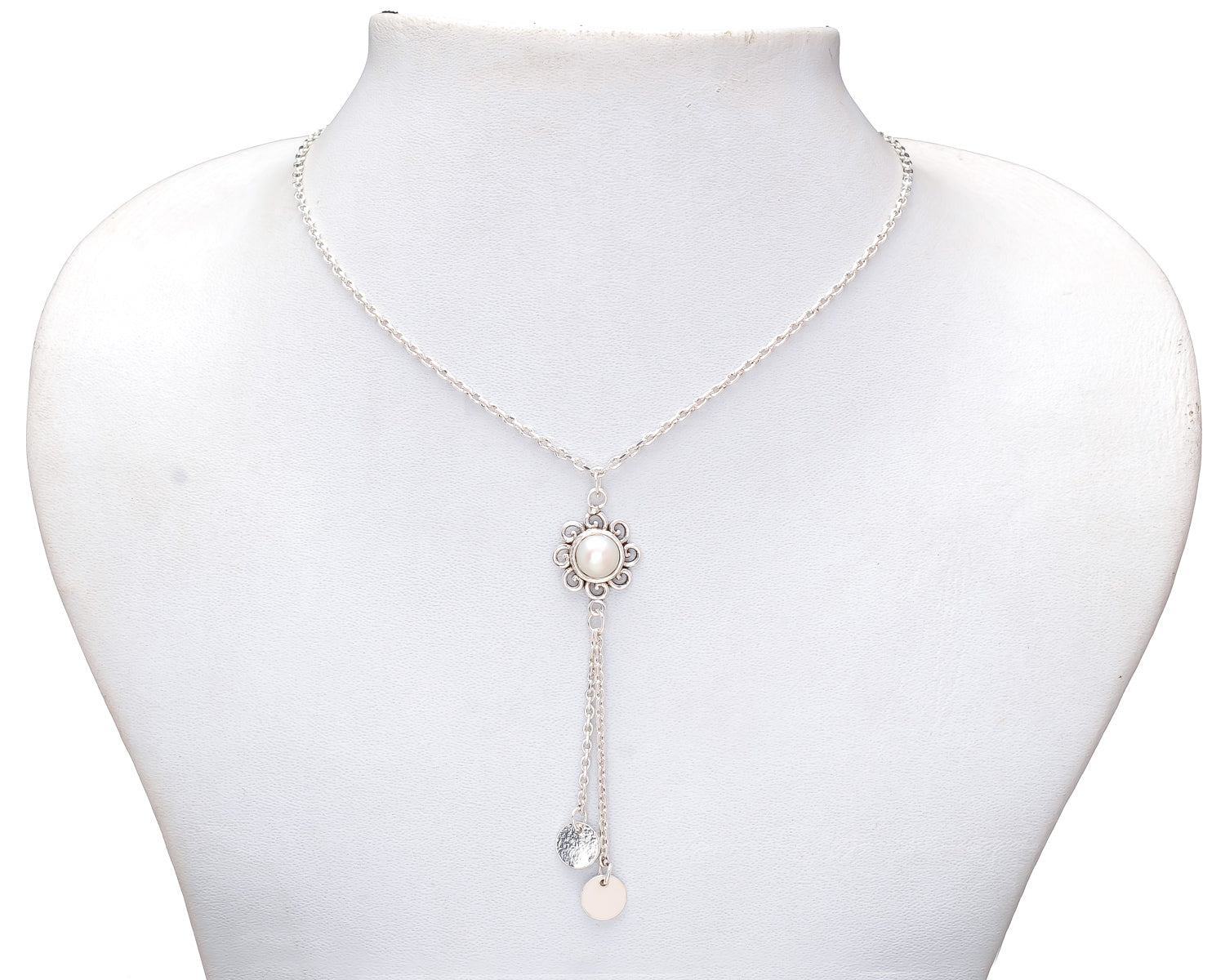 HALLMARK 925 Sterling Silver Pearl Charm Chain Pendant.