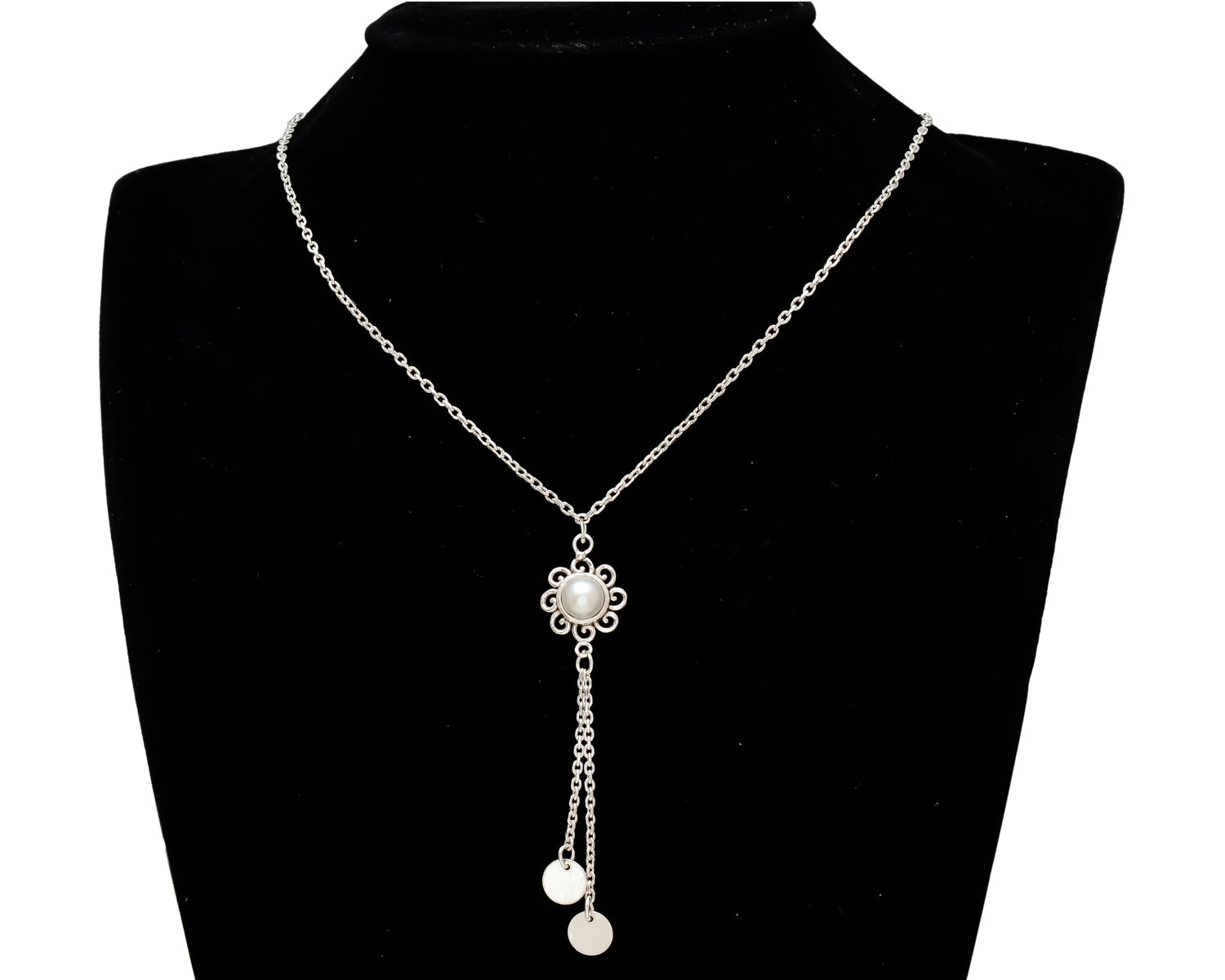 HALLMARK 925 Sterling Silver Pearl Charm Chain Pendant.