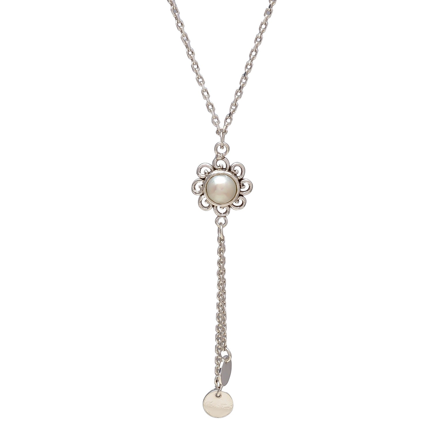 HALLMARK 925 Sterling Silver Pearl Charm Chain Pendant.