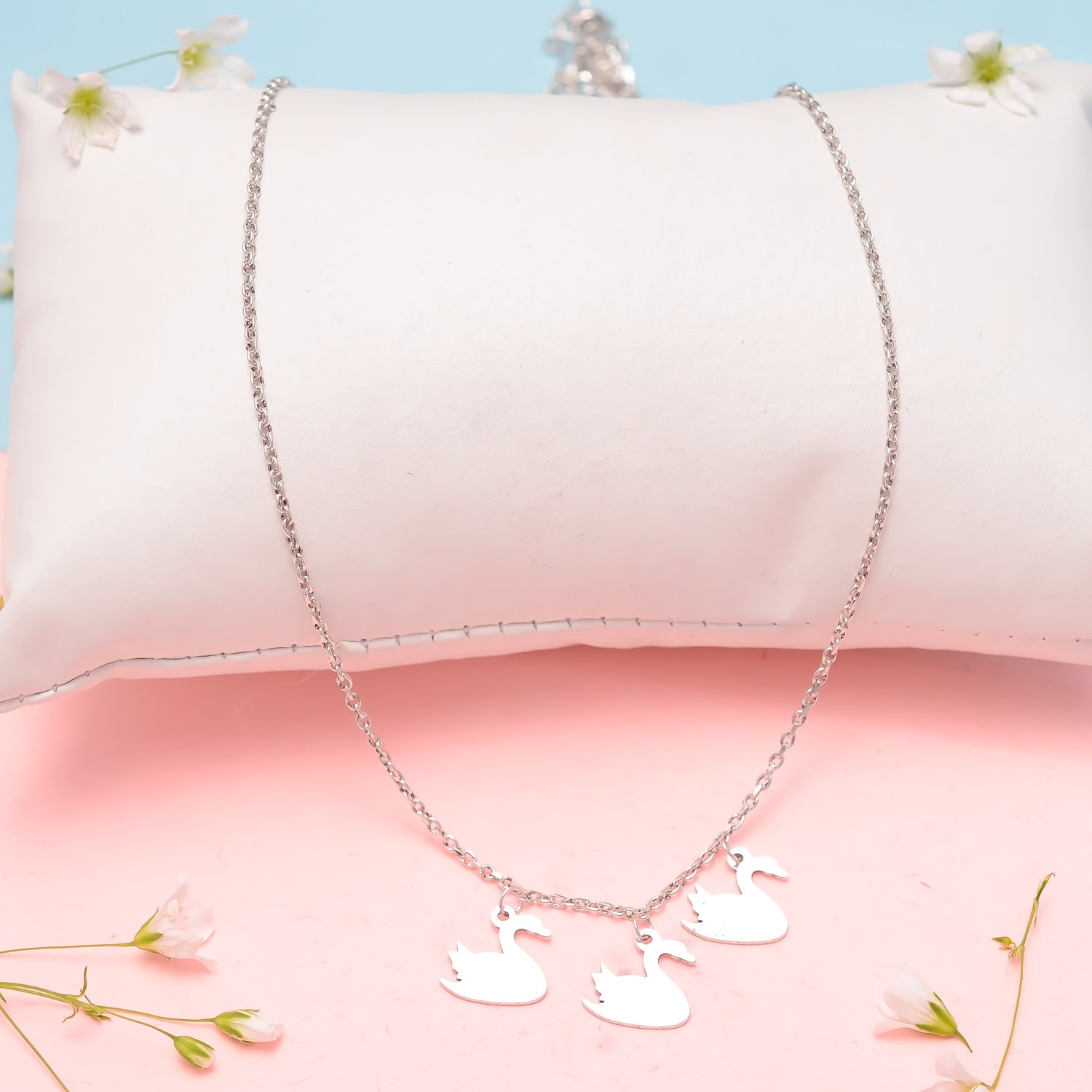 HALLMARK 925 Sterling Silver Hanging Ducks Charm Necklace